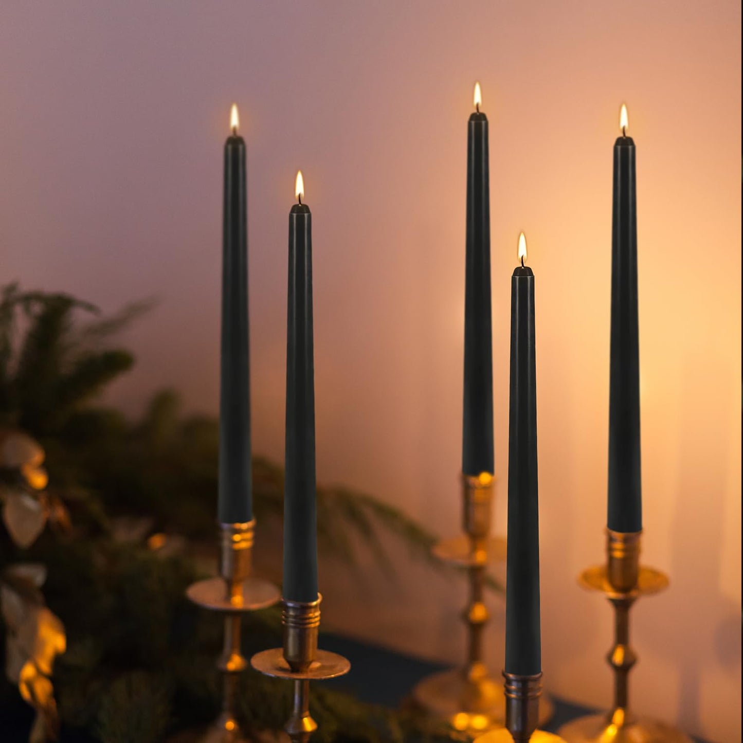 12Pack 10inch Black Taper Candle-Unscented and Smokeless-8hours Long Burning time,Dripless,Ideal for Halloween Taper Candles, Weddings, Dinner,Parties