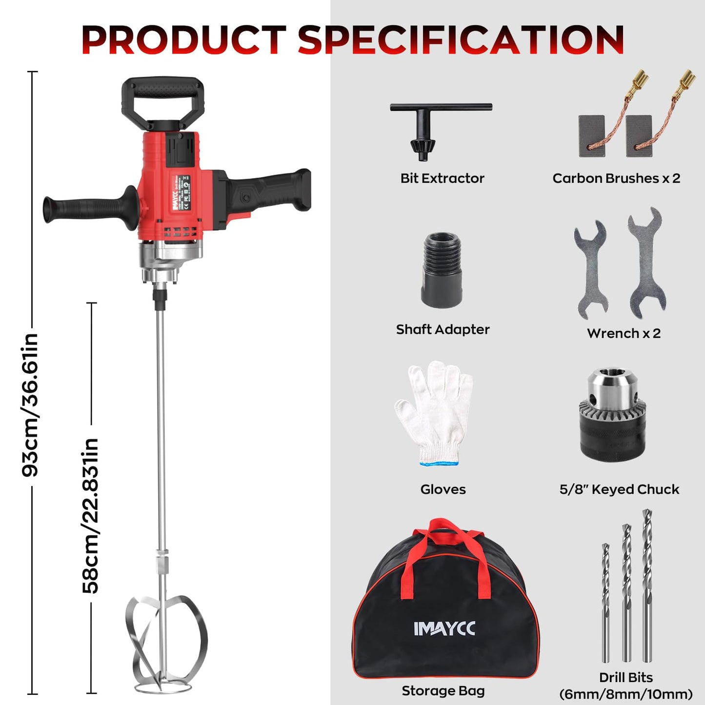 IMAYCC Drill Mixer,3200W 20A Concrete Mixer for Drill, 110V Corded Variable Speeds Cement Mixer, Mixing Drill for Mud,Motar,Paint, Grout, Plaster, Thinset