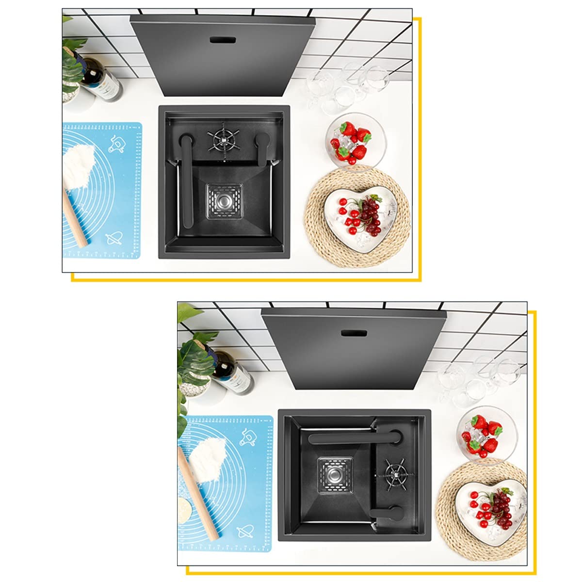 Single Bowl Kitchen Sinks With Cup Washer,stainless steel sink,undermount drop in kitchen sink,Single Bowl Stainless Steel Workstation Bar Sink with Rinser, for home Hotel Cafe Restaurant