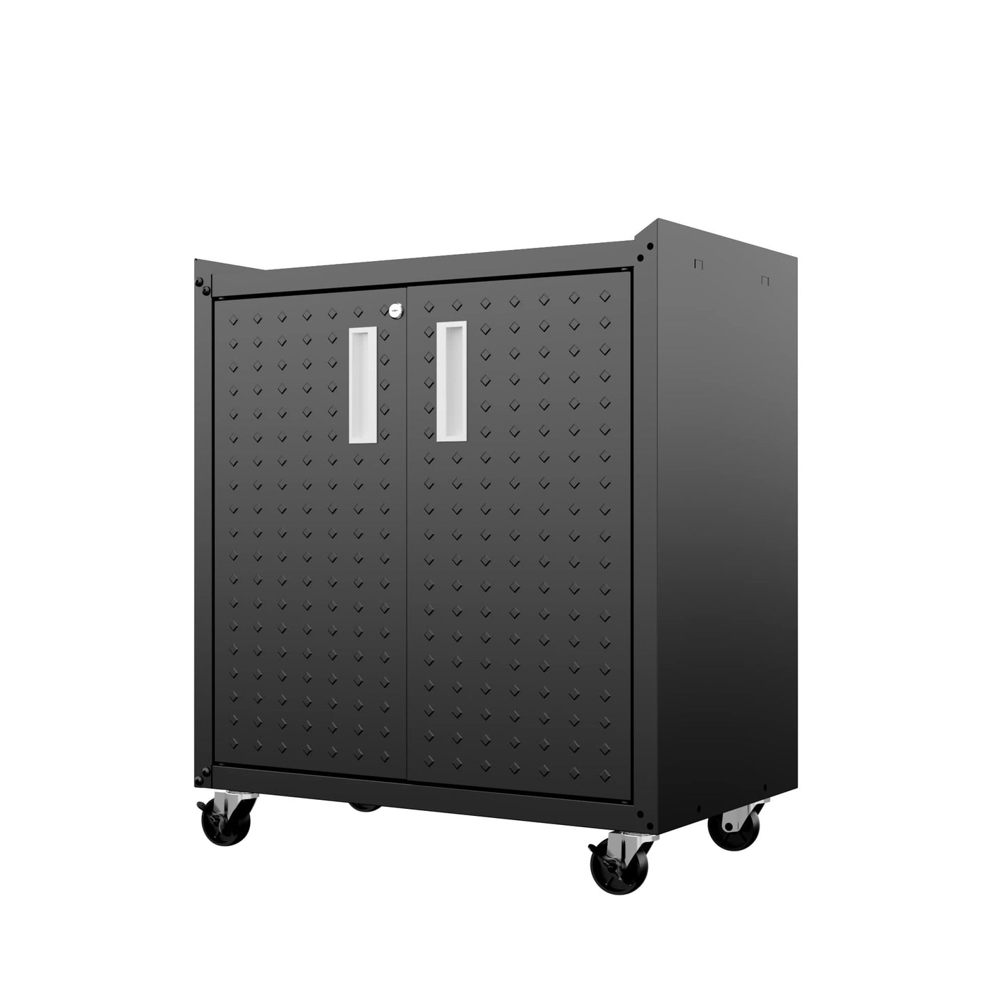 Manhattan Comfort Fortress Rolling Garage Storage Cabinet with 2 Adjustable Shelves, Lockable Metal Tool Compartment, Heavy-Duty Mobile Utility Organizer with Wheels, Charcoal Gray