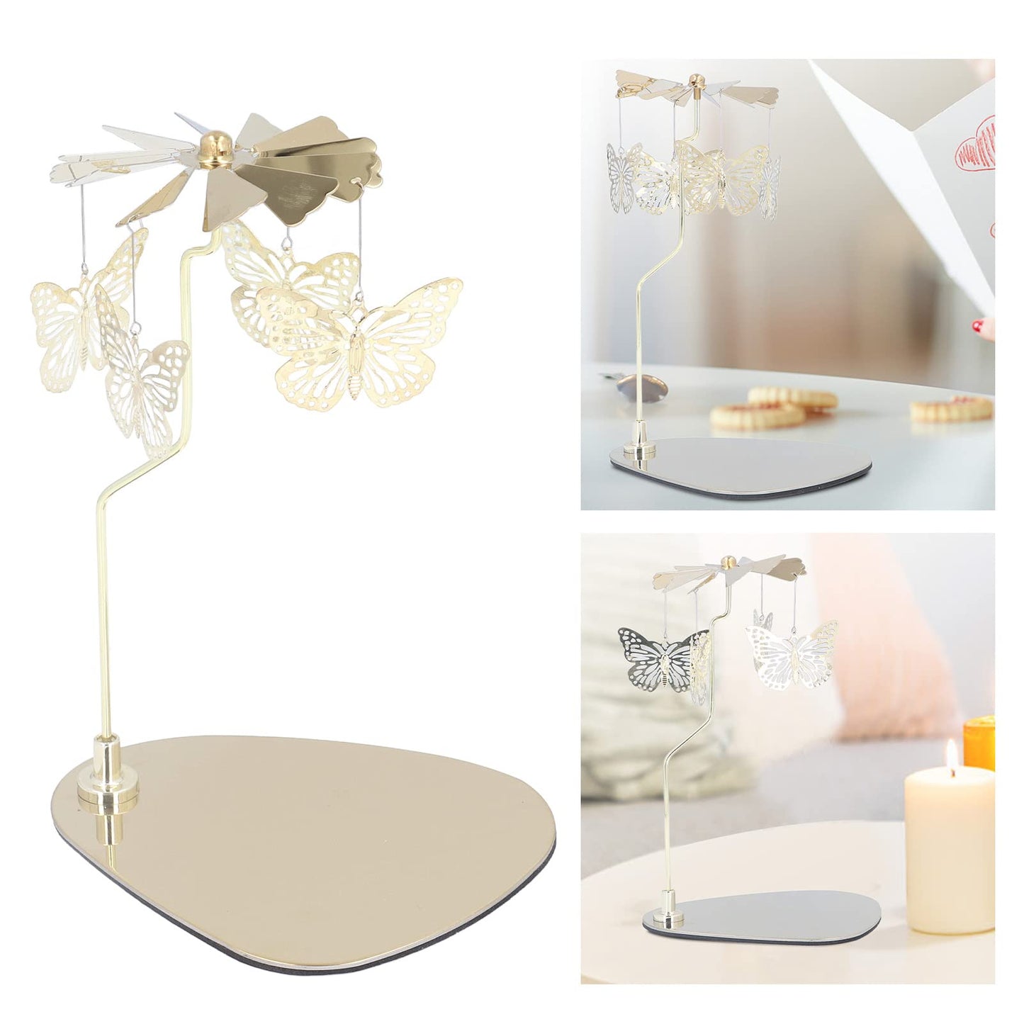 Candle Holder,Romantic European Stainless Steel Rotating Round Plate Aromatherapy Wind Candle Holder for Home Decor(#3)