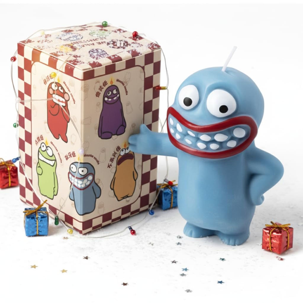 Cute Funny Clay Creature Candle with Natural Scents (Blue Wind Chimes), Novelty Home Decor Gifts for Holidays, Birthdays, Party Favors, Natural Soy Wax, Relaxation and Mood Enhancement