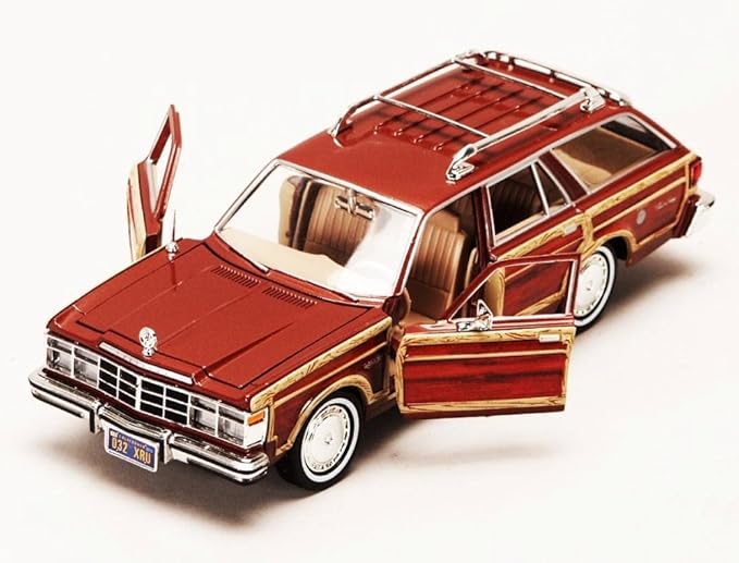 1979 Chrysler Lebaron Town & Country Wagon Red with Woodie Siding Motormax 73331-1/24 Scale Diecast Model Car