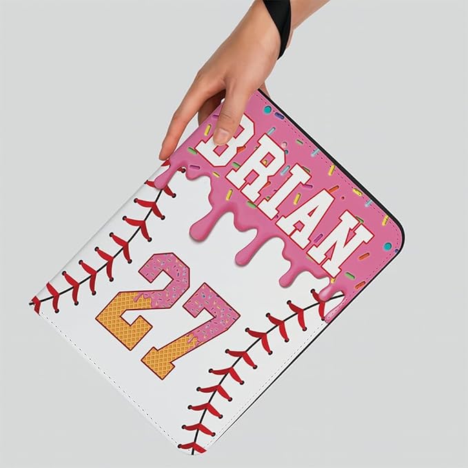 Personalized Ice Cream Drip Baseball Card Binder with Name & Number – Zipper Trading Card Album with Handle – Collector Case for Players & Fans (Ice Cream Drip Art #3)