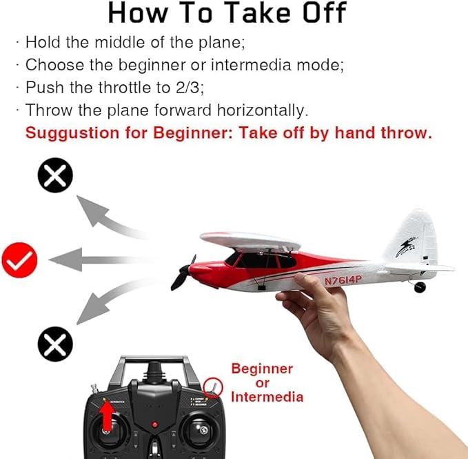 VOLANTEXRC RC Plane Trainer Sport Cub 4CH Remote Control Airplane with Prop Saver 6-Axis Gyro Stabilizer & 3 Modes to Fly Radio Controlled Aircraft RTF for Beginners & Adults (500mmRed)