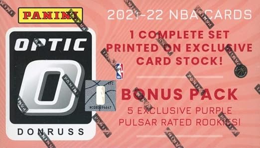 2021/22 Panini Donruss Optic Basketball HUGE 205 Card Factory Sealed Factory Set with (5) EXCLUSIVE PURPLE PULSAR Rated Rookies! Includes Rookies of Cade Cunningham Franz Wagner Jalen Green & Mo