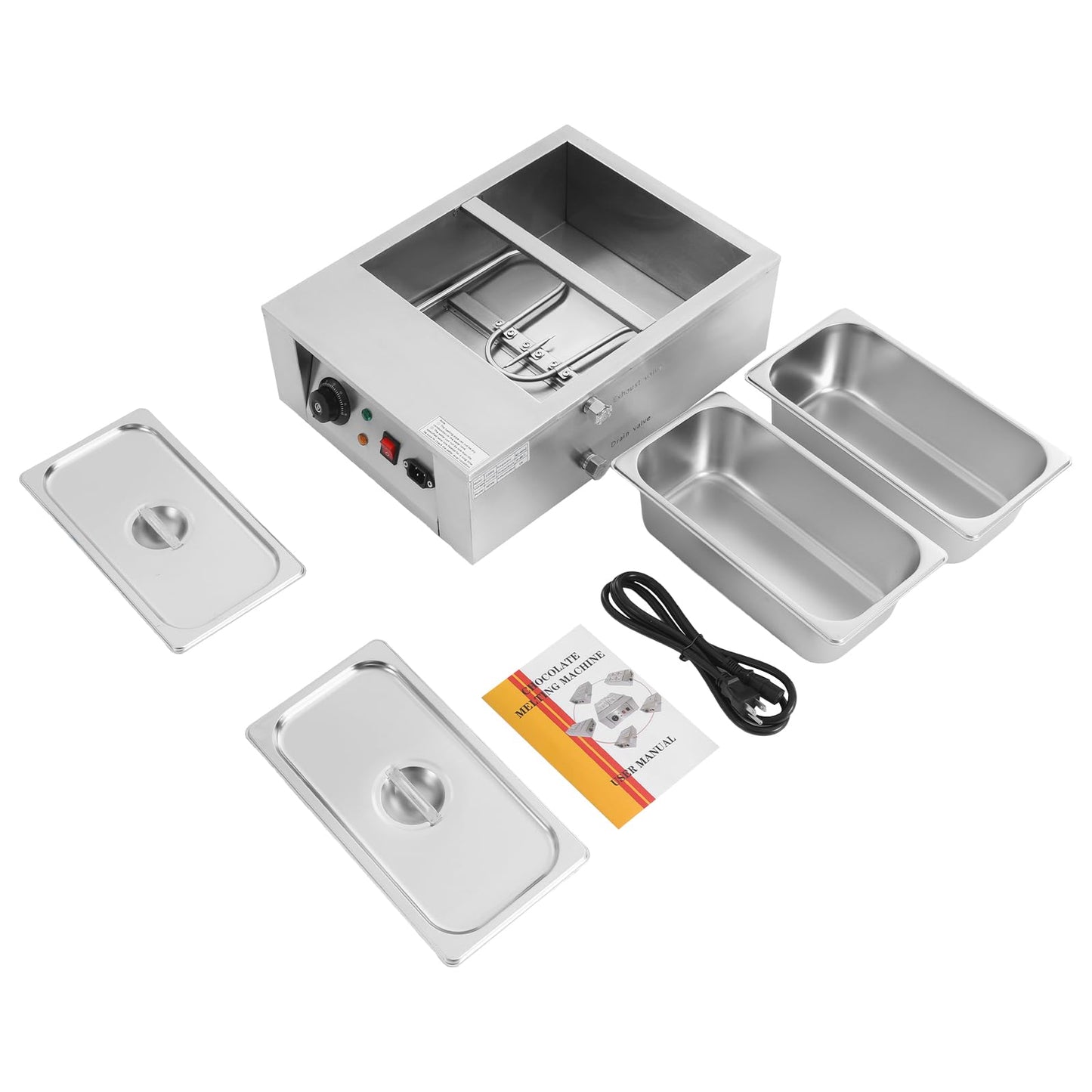 Chocolate Melting Pot, 2 Tanks Commercial Chocolate Tempering Machine 600W, Adjustable Temperature 77-185°F, 304 Stainless Steel Electric Chocolate Melter Cheese Warmer, Melting and Heating Pot