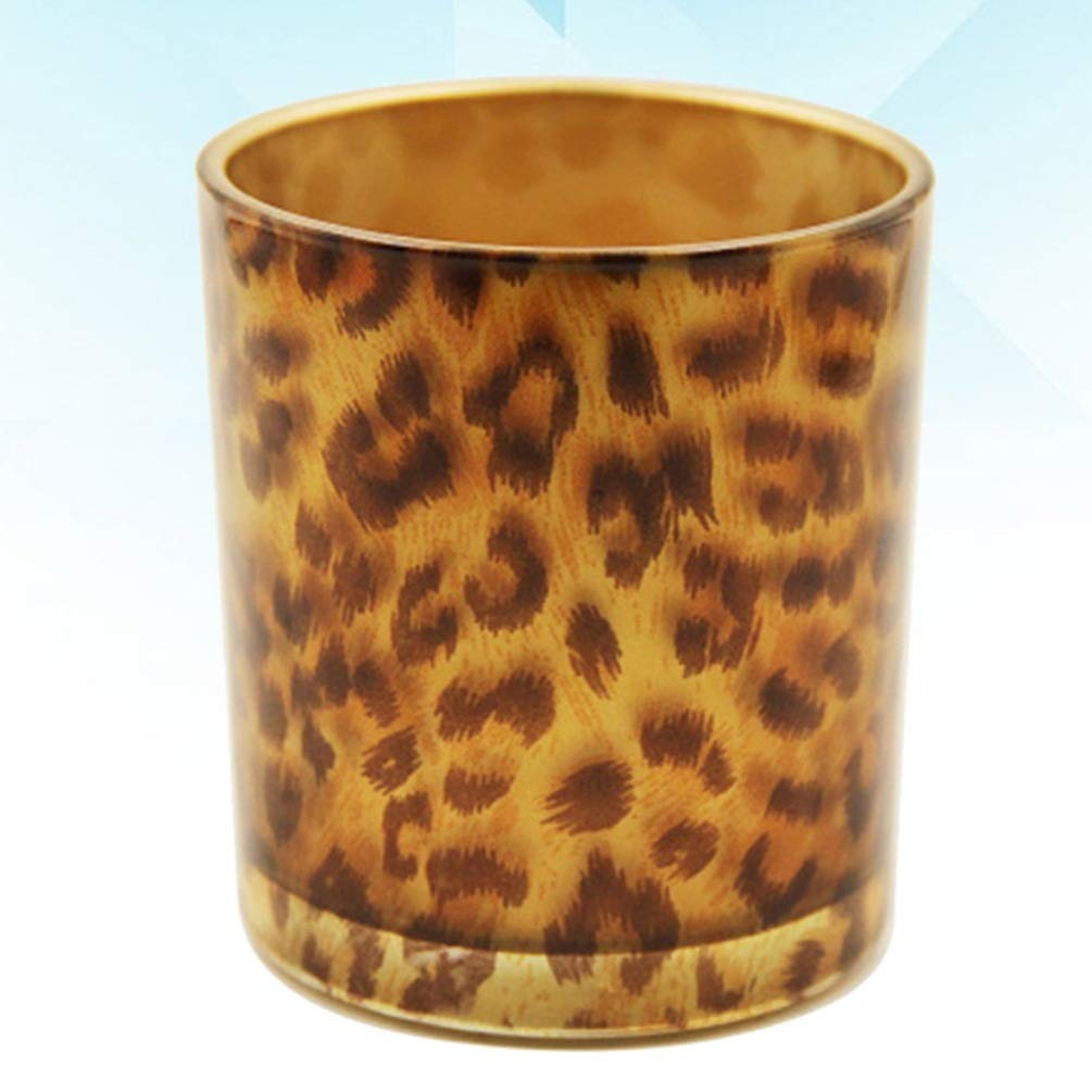 OSALADI Glass Candle Holder Tealight Stand Cup Fragrance Warmer Leopard Print Candlestick Holder Desktop Centerpiece for Home Wedding Decor