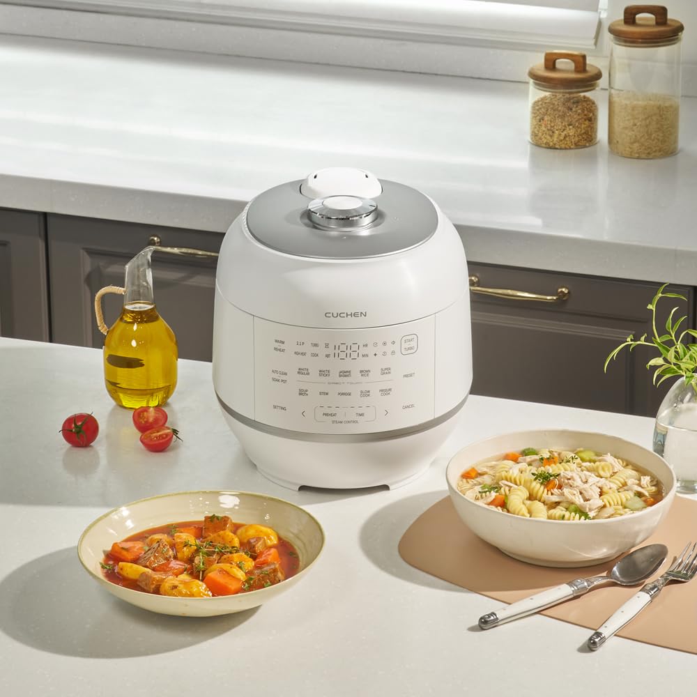 Cuchen IH Pressure Rice Cooker 6 Cup - 2.1 Bar Ultra High-Pressure Cooker for Multi-Grain & White Rice - 316Ti Stainless Steel Inner Pot, Induction Heating, Made in Korea, White, CRT-RPD0610IEWUS