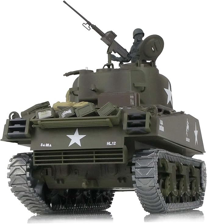 Heng Long US in Stock RC Tank 3898 RTR 2.4G 1/16 7.0 Upgraded M4A3 Sherman Metal Tracks Smoking Generator 340° Rotating Turret Infrared Combat BB Pellets BB Shooting Airsoft Tank