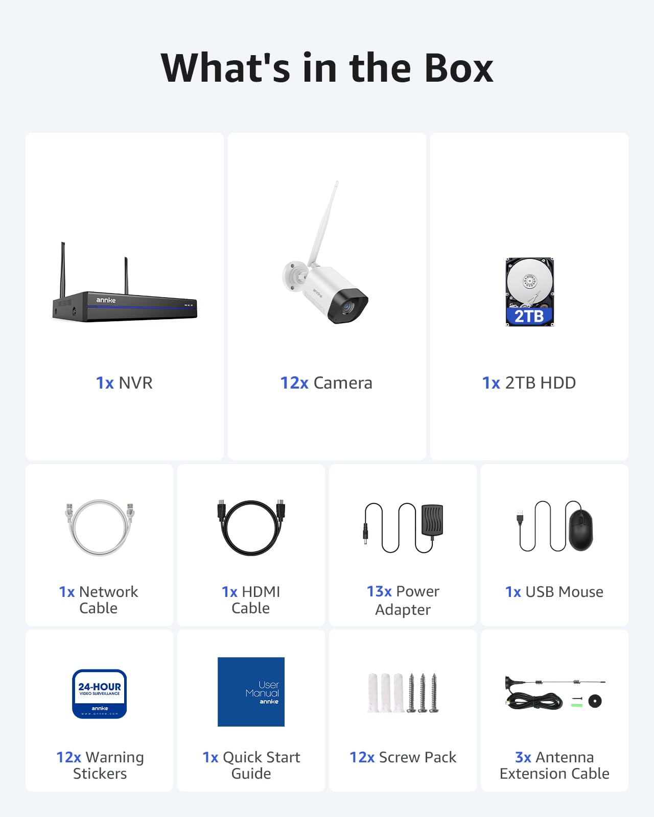 ANNKE Wireless Camera System, 16CH Expandable 4K Security NVR, 4Pcs 3MP Outdoor Cameras, 2-Way Audio, Dual-Band WiFi, Human Detection, IP66 Waterproof, 2TB HDD, Compatible with Alexa, 24/7 Protection