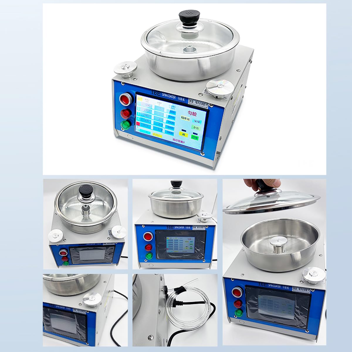INTBUYING Laboratory Super Spin Coater, 150W 16EZ-8K Spin Processor Including Oil-Free Vacuum Pump, 25mm/50mm Vacuum Spin Chuck 110V, High-Speed Programmable Film Coating System for Lab & Industry