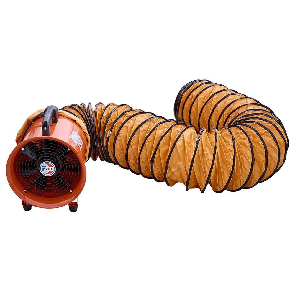 12Inch Utility Blower Fan with 16ft Flexible Duct Hose, 3900 m3/h High Velocity Portable Industrial Exhaust Fanial Extractor for Basements,Workshops,Warehouses,Confined Spaces (12IN Fan+16FT Hose)