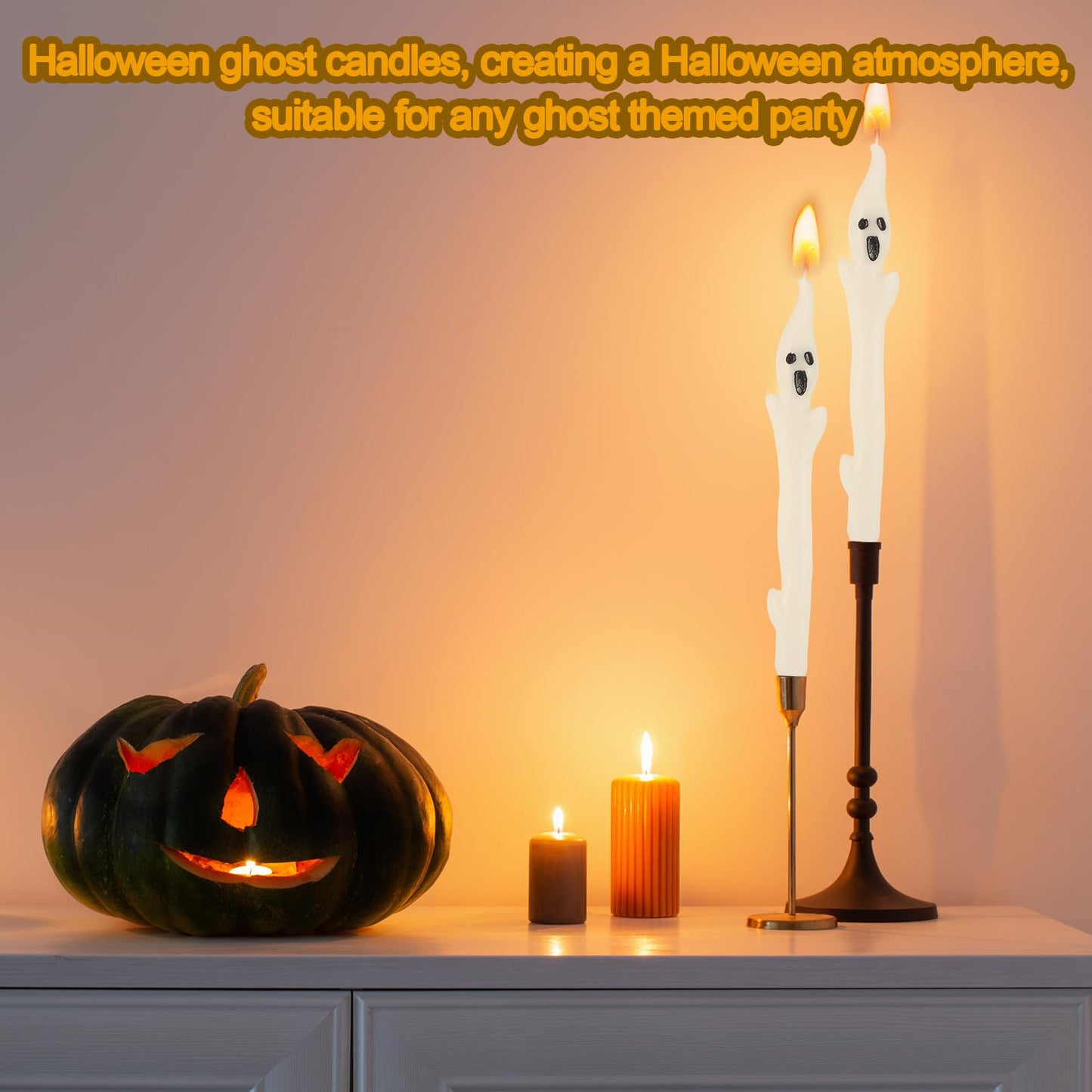 Conelist 6 Pack 10" Halloween Unscented Ghost Shaped Taper Candles Spooky Ghost Halloween Dinner Candles Home Table Decoration for Thanksgiving Autumn Festive Party Gift