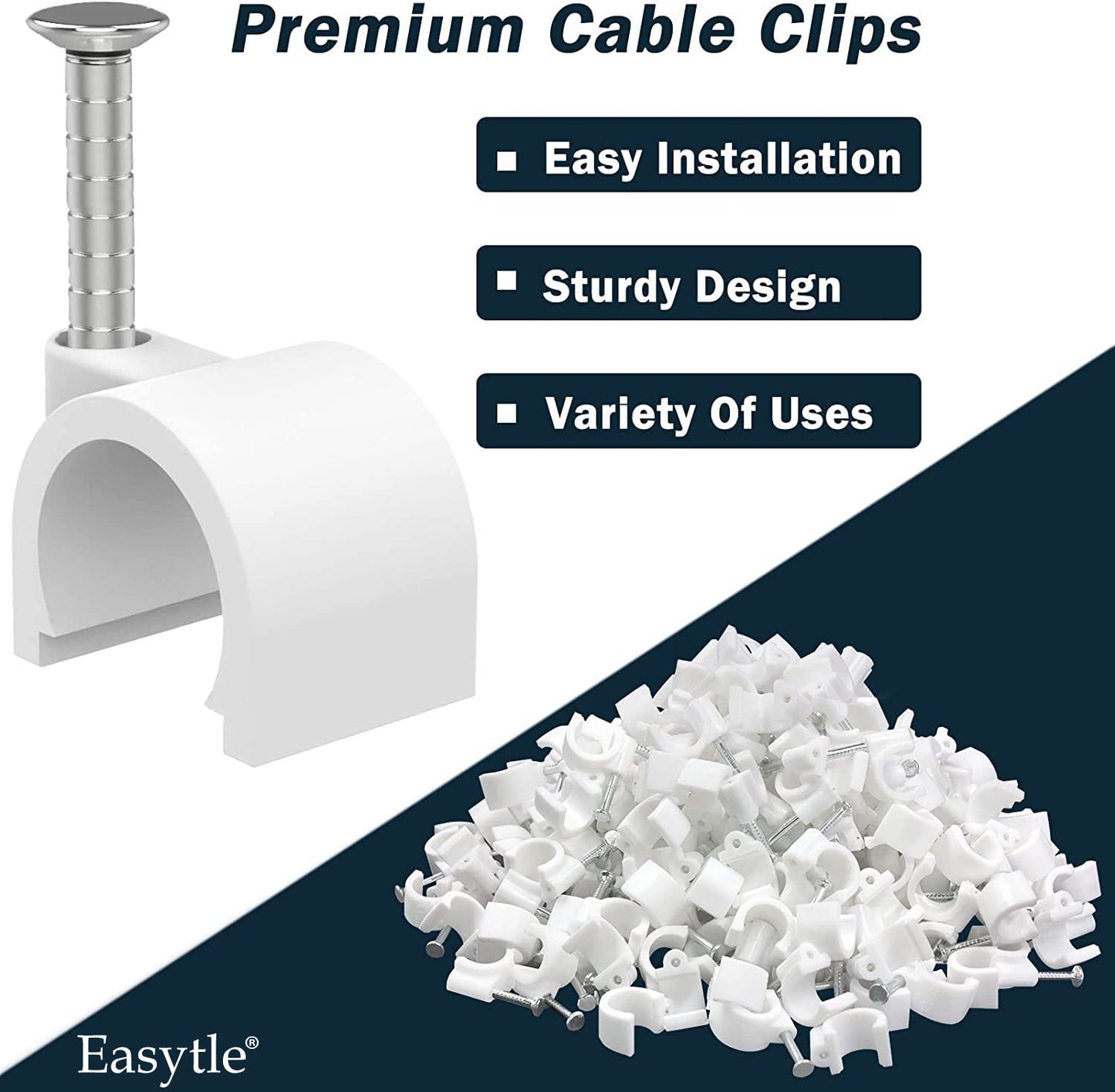 Cable Clips 10mm Nail in Cable Holder Clip 100 Pcs Wire Clips Speaker Tacks for Cords Coax Clamps Ethernet Cord Tacks RG6 RG59 CAT6 RJ45 Wall Wire Organizer
