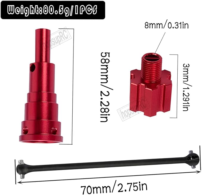 RC 10MM Drive Shaft CVD & Wheel Hex Hubs Upgrades Part for 1/5 X Maxx 8S Monster Truck45# Steel Driveshaft Front Rear Axles & Aluminum Wheel Nut & Wheel Hex Hops UpRed