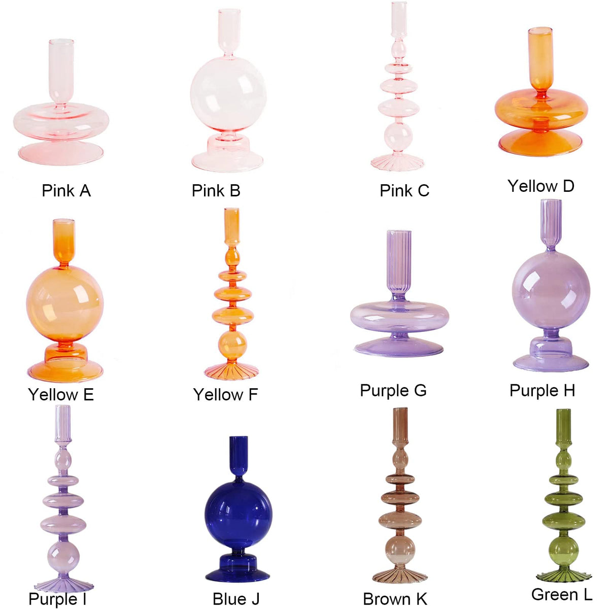 Ddewing Glass Candlestick Holders Simple Creative Glass Vase Candle Holder Colorful Glass Pillar Candle Stand Candlestick Wavy Elegant Glass Candlestick for Home Centerpiece (Pink C)