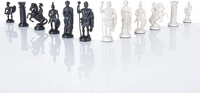 3 3/4 BLACK & WHITE Roman Legion Plastic Chess Pieces - felted