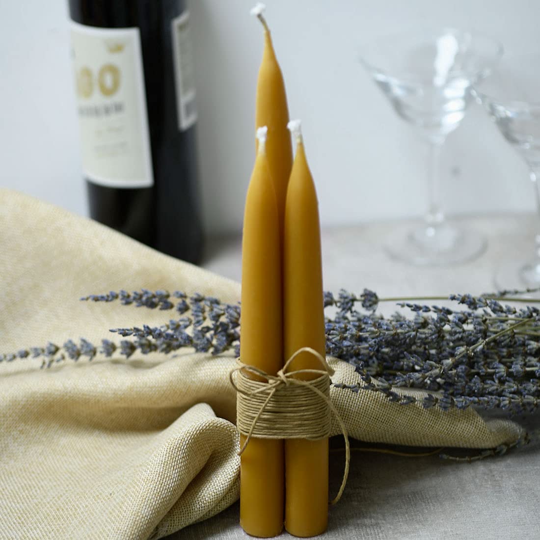 8 inch Natural Beeswax Taper Candles Set of 2, DEYBBY Smokeless and Dripless Organic Natural Beeswax Candles for Home Dinner Decor Emergency Housewarming Gift, Long Lasting Burning, Nontoxic