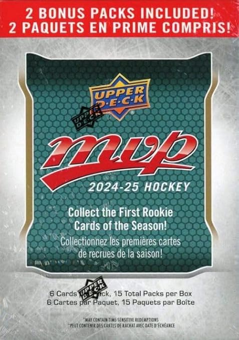 2024/25 Upper Deck MVP Hockey HUGE EXCLUSIVE Factory Sealed 15 Pack Blaster Box with 90 Mint Cards including (3) Short Prints & (2) Insert Cards! Your 2024/25 Hockey Collection Starts Here!
