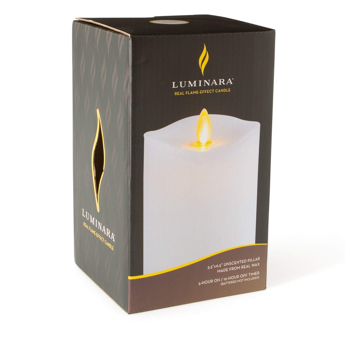 Luminara Flameless Pillar Candle Large (6.5 inches, Unscented), Flickering Real Flame Effect, Melted Edge, Smooth Wax, LED Battery-Operated Candles