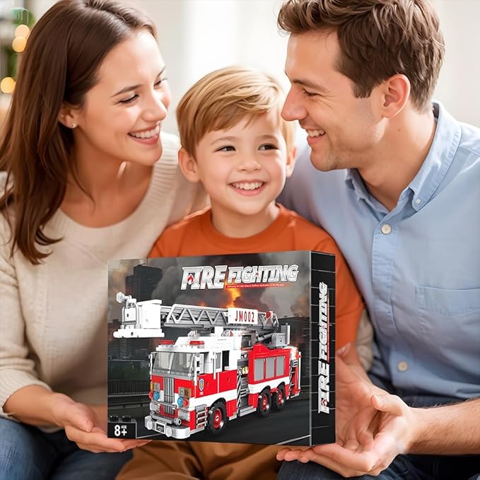 Light-Up Ladder Fire Truck Building Set – 720PCS STEM Toys for Kids & Adults City Firetruck Building Bricks with Flashing Lights Ideas Creative Gift for Birthday Christmas Compatible Building Br