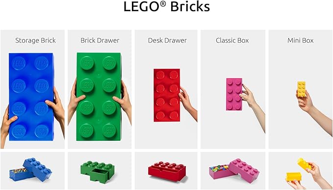 LEGO Storage Brick 8 - studs BLUE - Stackable Plastic Storage Box with Lid for Kids and Adults Ideal Desk Organizer and Toy Box - 12.1L Capacity
