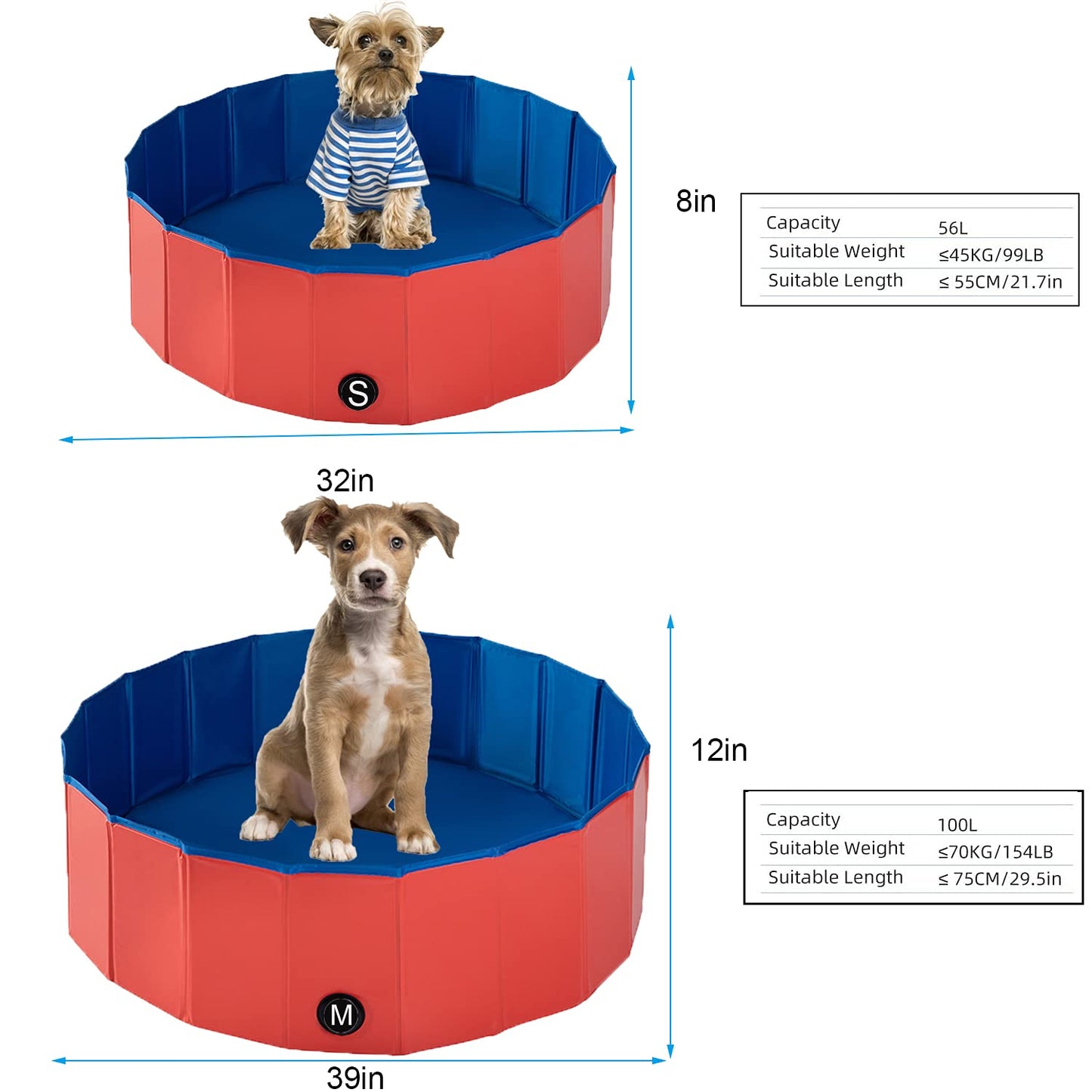 ITidyHome Foldable Pet Dog Kids Swimming Pool(40'' x 12''),Plastic Anti-Slip PVC Bathing Tub Swimming Pool Durable Fiberboard Kiddie Pool Red