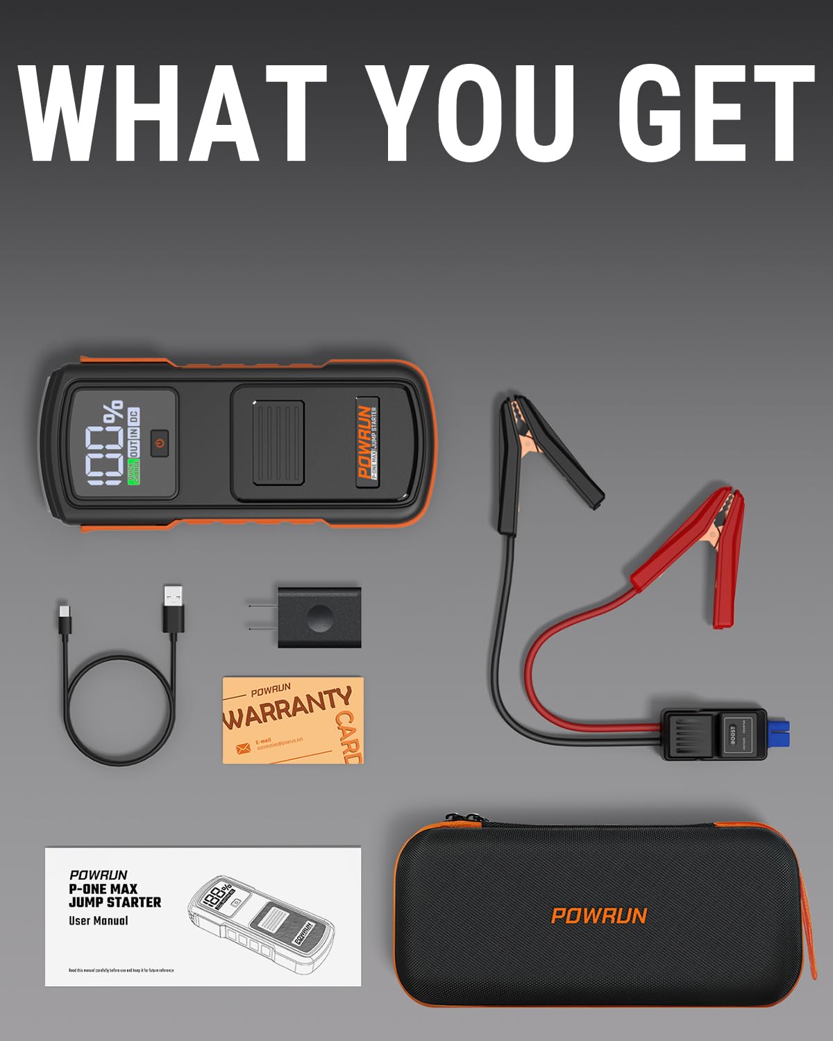 Powrun P-ONE MAX Jump Starter, 4000A Portable Jump Box, Car Jump Starter Battery Pack for All Gas or Diesel Engines up to 10.0L, 12V Car Battery Jump Starter with a Carrying Case