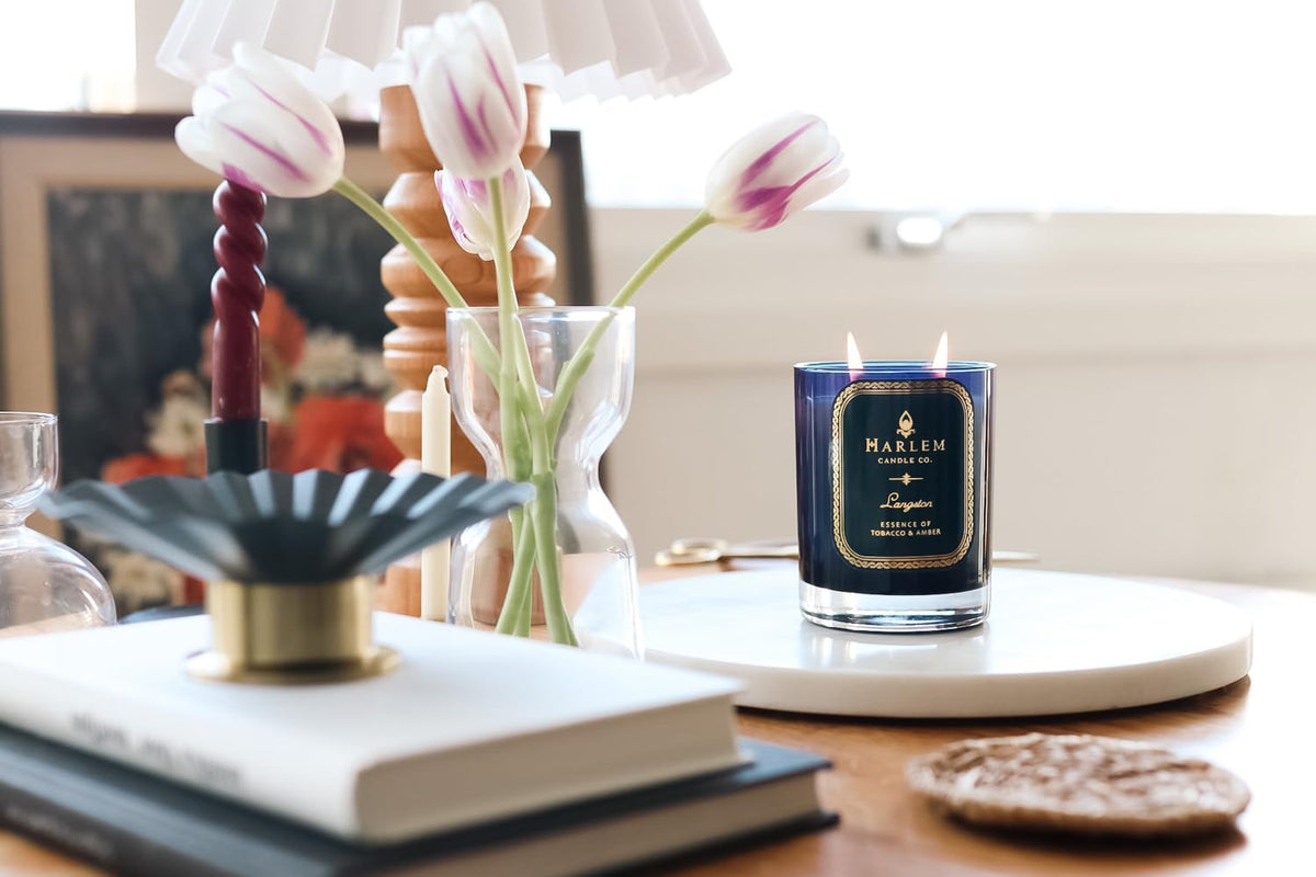 HARLEM CANDLE CO. Langston - Luxury Scented Soy Candle, 11 oz - 80-Hour Burn Time | Jasmine, Sandalwood, Nutmeg, Clove, Vanilla, Leather | Scented Candles for Home