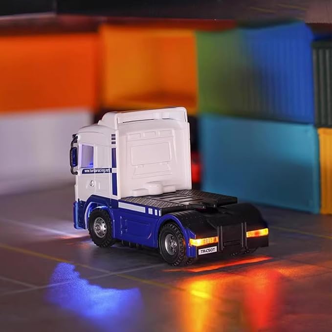 Turbo Racing 1/76 RC Semi Truck 2.4GHz 3CH Electric 4WD Mini Remote Control Tractor Model Desktop Scale Vehicle for Hobbyists (RTR/Red & Black)