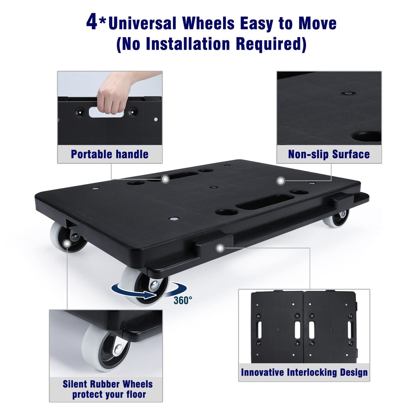 Furniture Dolly, 2 Pack Moving Dolly Connectable, 15.63 x 10.23 inch, 500 Lbs Capacity, Furniture Movers 4 Wheels Heavy Duty, Small Flat Dolly Cart, Portable and Light Dollies