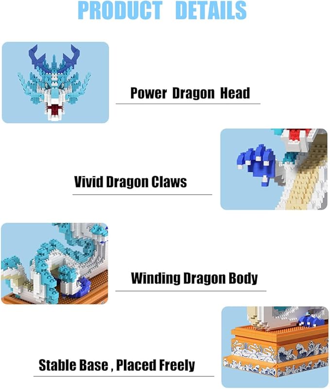 Dragon Series Auspicious Lucky Dragon Micro Building Blocks Set (2020PiecesBase with Storage Function)-Toys Gifts for Kid and Adult