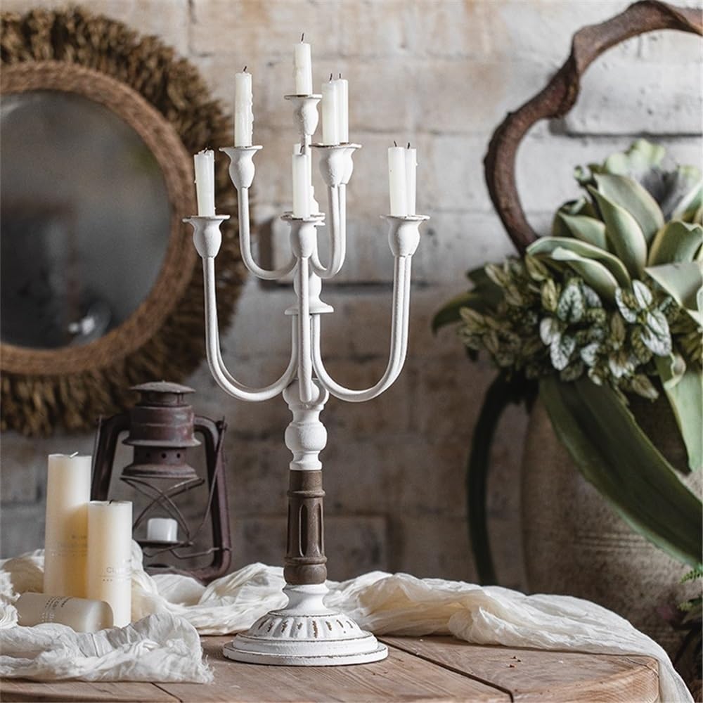 Candle Sticks Holder Retro Old Iron Candlestick Ornaments Flower Shop Wedding Western Restaurant Christmas Decoration Props for Dinner Party Festival(Blue)
