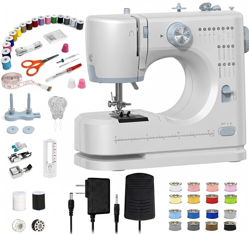 SEDNEE Sewing Machine for Beginners, 16 Built-In Stitches, Small Sewing Machine with Accessory Kit, 2-Speed, Foot Pedal, Storage Drawer, Portable Tabletop Full-Feature Design for Home DIY (Grey)