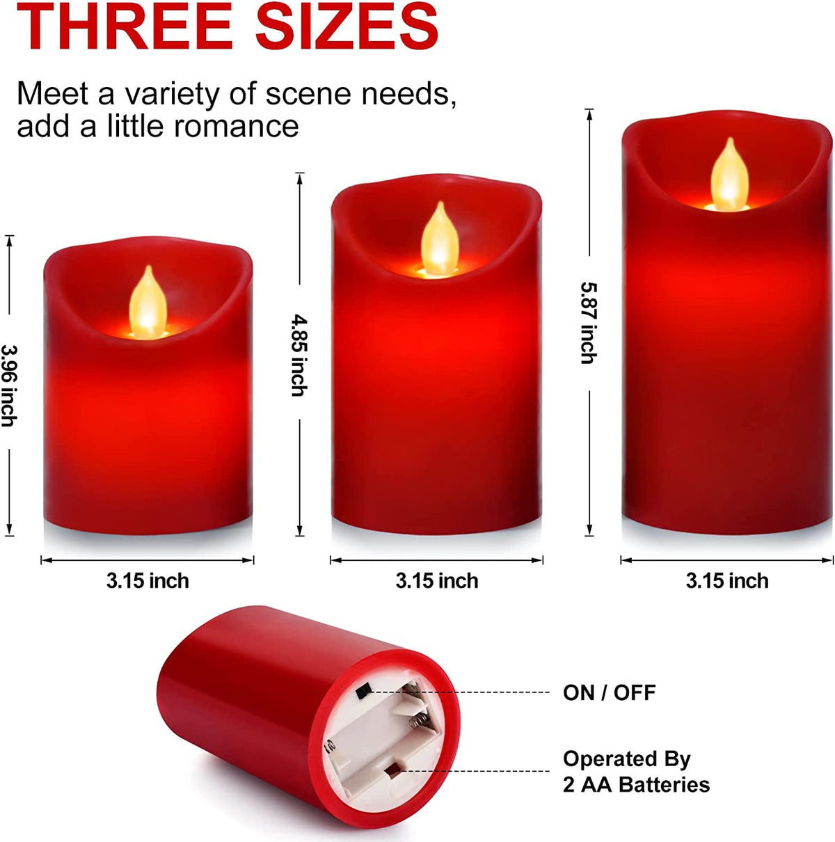 Paichi Flameless Battery Operated LED Candles, Remote Control Electric Realistic Candles Flickering Real Wax 4/5/6 Inch 3PACK with 2/4/6/8 Hour Timer for Home Decor Holidays Party (Red)