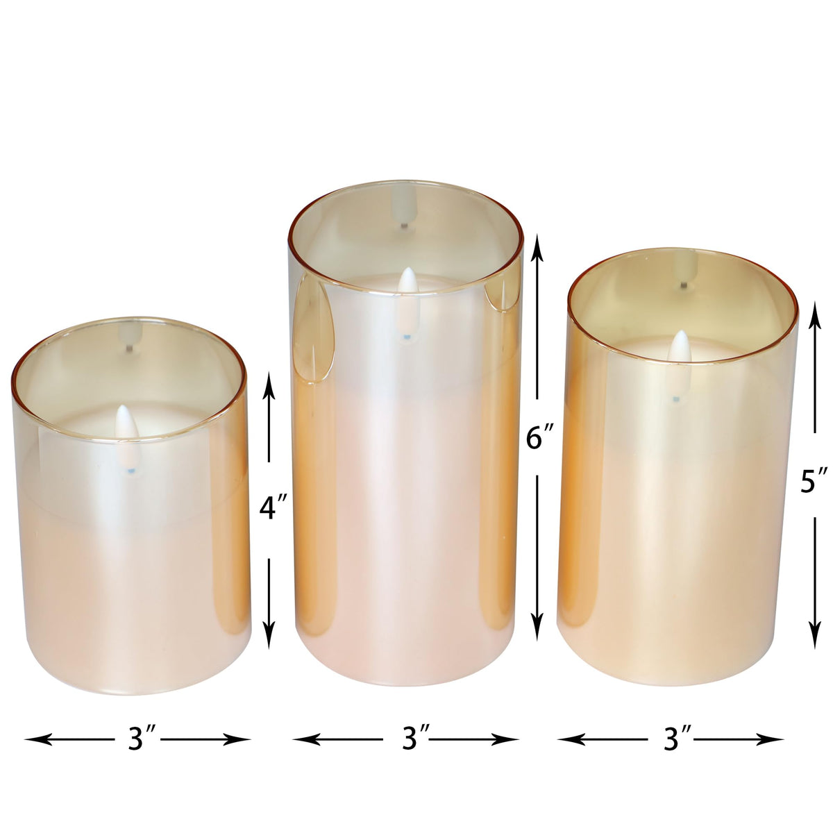 CANDLE CHOICE Real Wax Battery Operated Flameless Pillar Candles with Auto Timer Gold Glass Shell Realistic Black Wick Flickering Electric LED Lights for Wedding Halloween Christmas Decorations 3 Pack