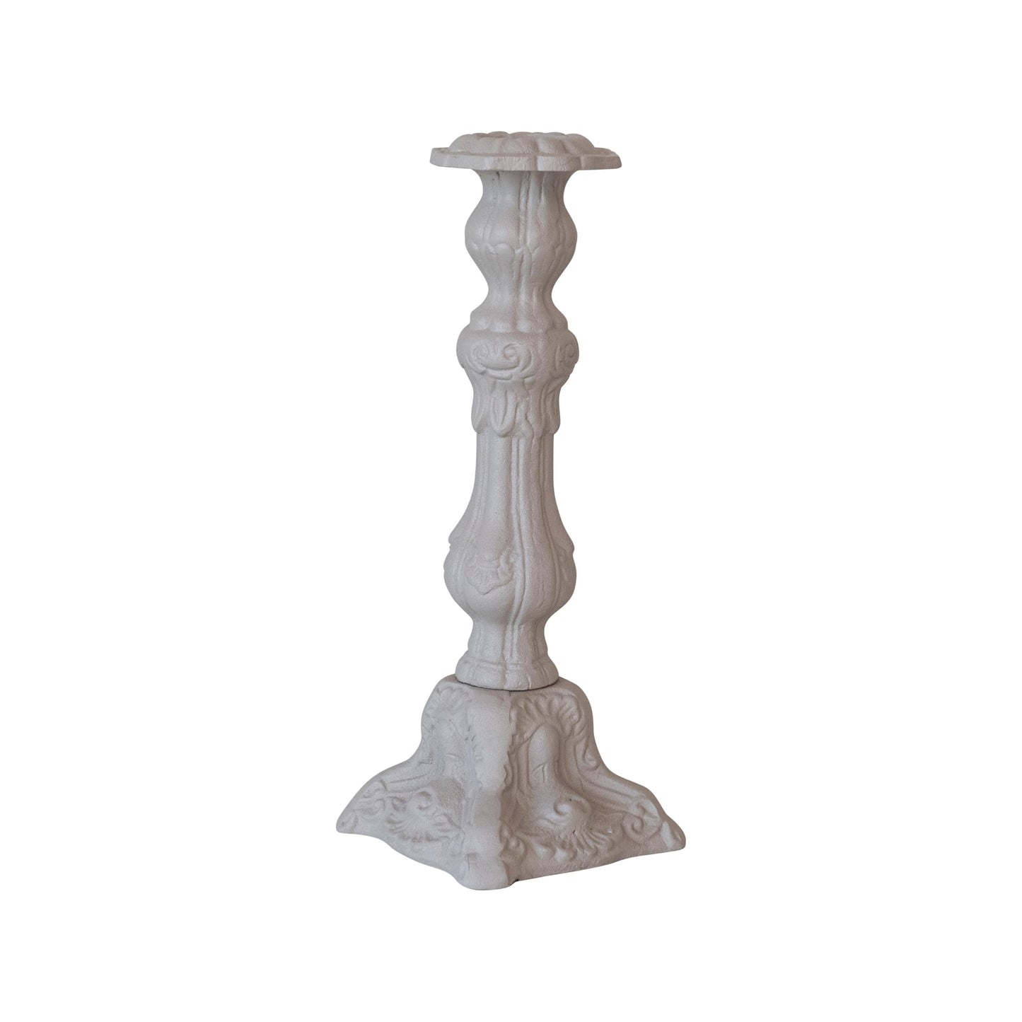 Creative Co-Op Embossed Cast Aluminum Taper Candleholder, Grey