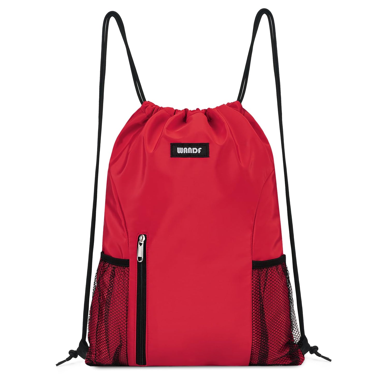 WANDF Drawstring Backpack Sports Gym Sackpack with Mesh Pockets Water Resistant String Bag for Women Men (Red)