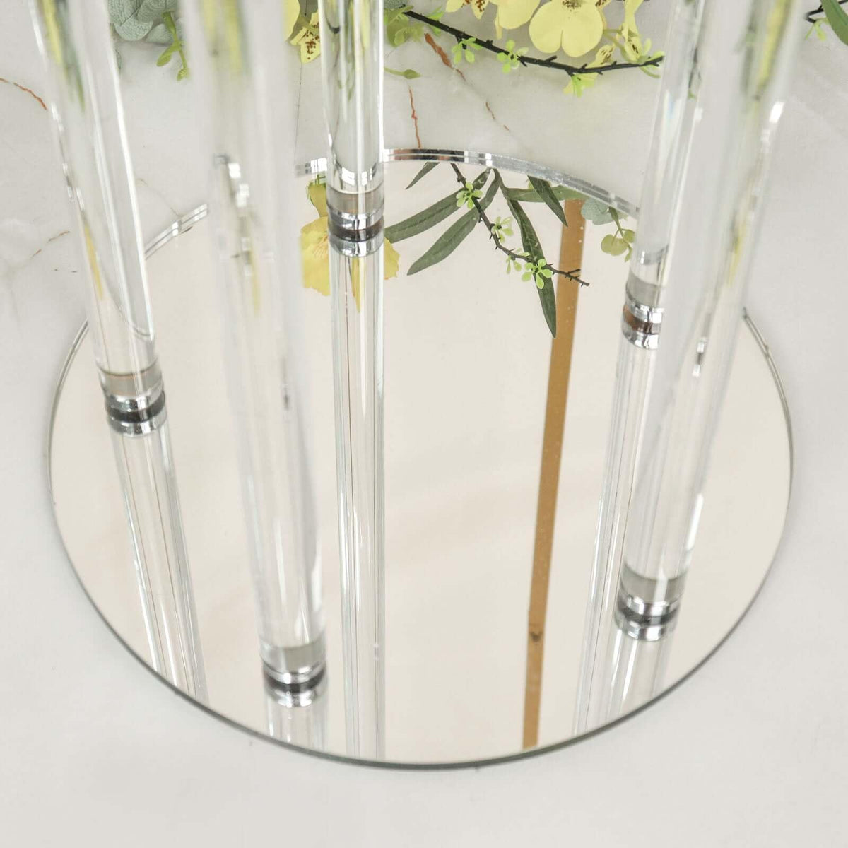 Efavormart 51" Clear 5-Arm Crystal Round Cluster Taper Candelabra Candle Holders, Votive Pillar LED Candle Holders with Round Mirror Base
