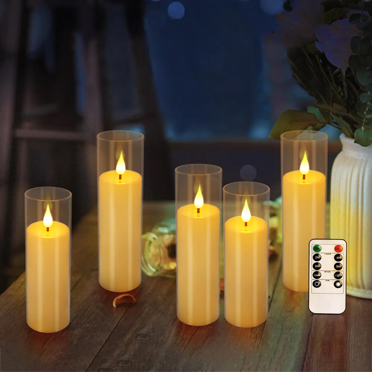 fclayvts 12 Packs of Acrylic LED Candles, Flickering Flameless Candles Battery Operated with Remote Dimmed and Timed, 3D Wick Candles for Home Decor,Wedding,Gift,Parties and Festivals. (3 Size Ivory)