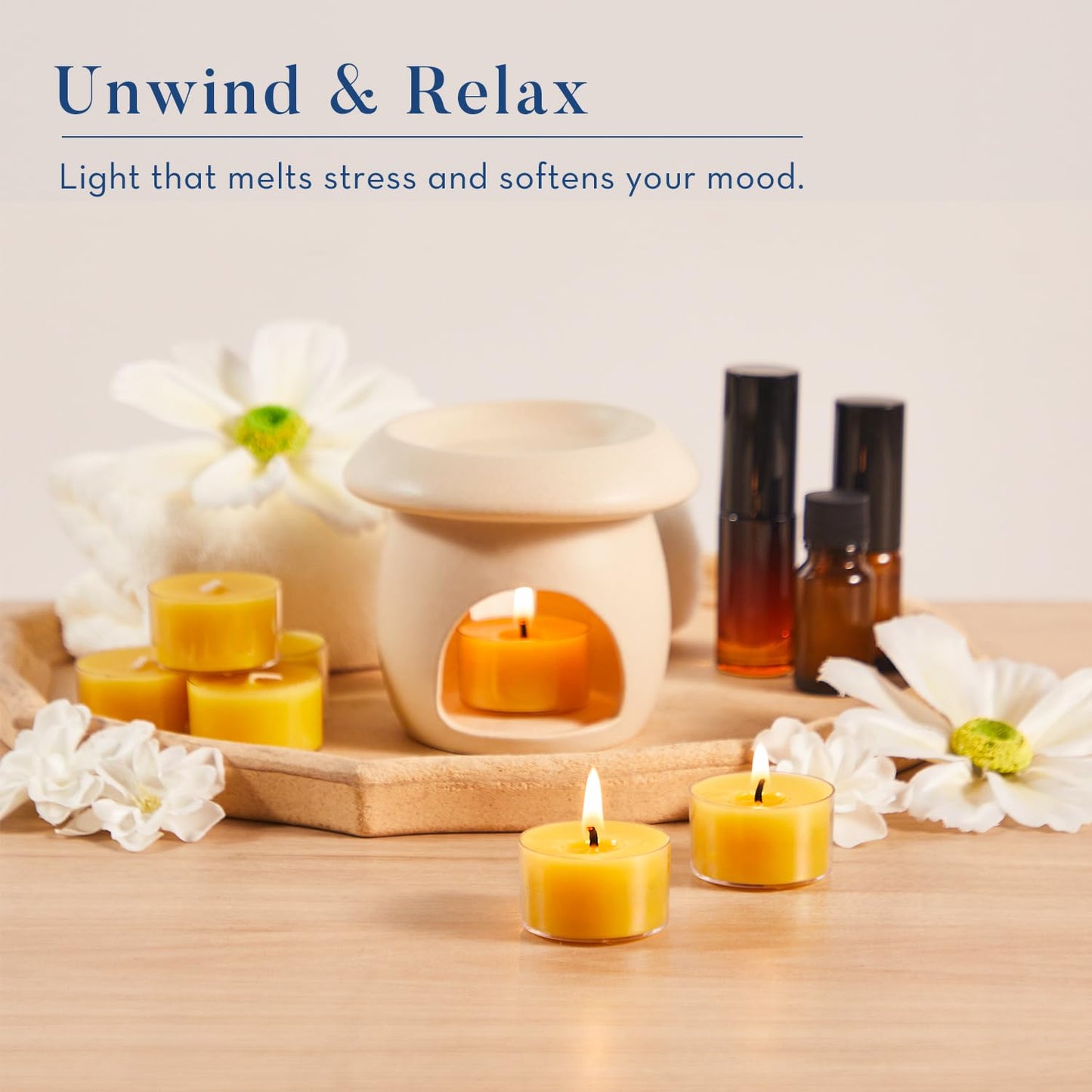 Crenovo 48 Pack Beeswax Tea Lights, 6-Hour Long Burning Tealight Candles, Ideal for Dinners Meditation Home Decor Tea Candles