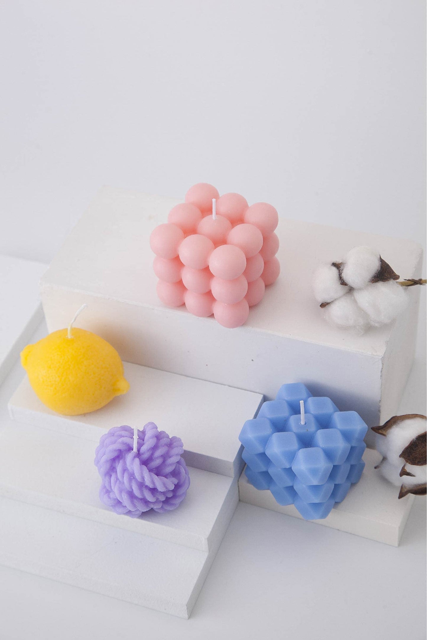 Bubble Candle, 4pcs Cube Soy Wax Bubble Candles Scented Aesthetic Bubble Candle Set for Home Bedroom Decor Birthday Mothers Day Gifts for Mom (Lemon Pack)
