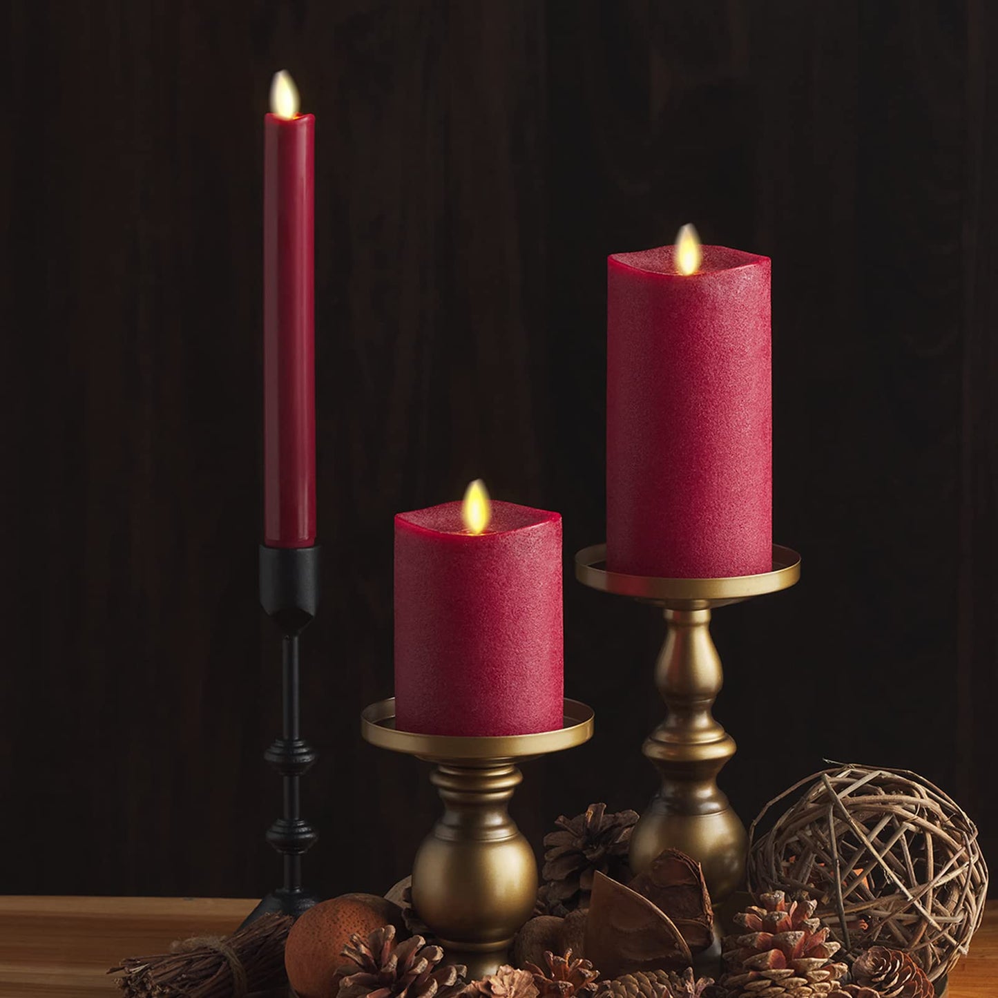 Luminara - Flameless LED Battery Operated Flickering Pillar Candles - Red - Pack of 1-3x4.5 - Realistic Moving Flame Real Wax Indoor/Outdoor Decor