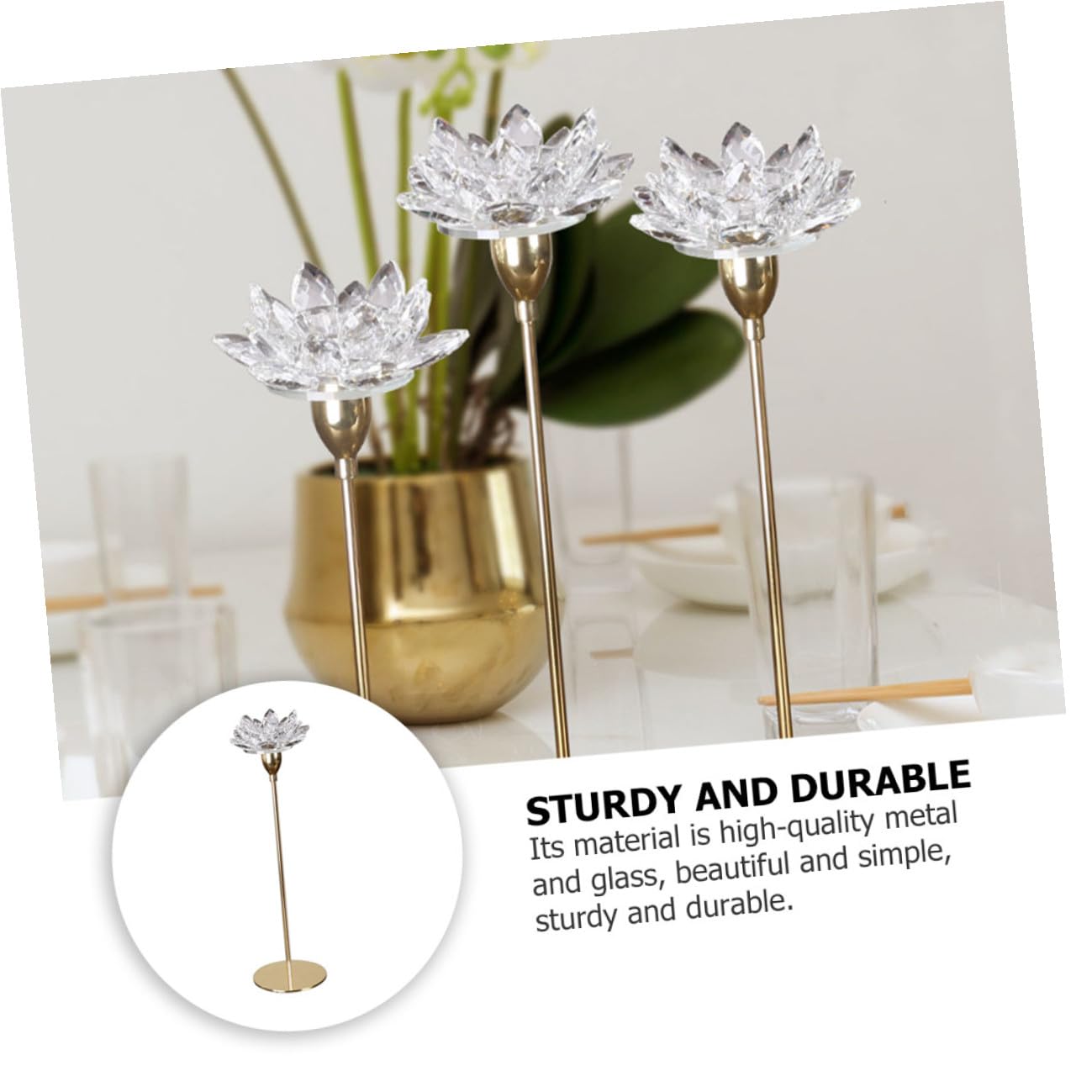 SUPVOX Metal Candlestick Holder Small Crystal Lotus Design, Romantic Wedding Candle Stand Ornament for Dining Room Decor