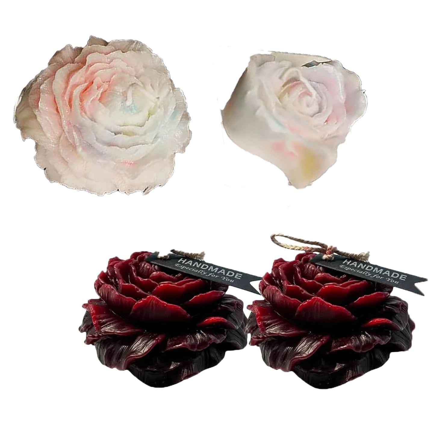 4 Pcs Low Temperature Candles Peony Flower Shaped and Heart Rose Shaped Scented Candles,Adult Low Temp Body Safe Candles Wax Play for Couples Date.(Multicolour)