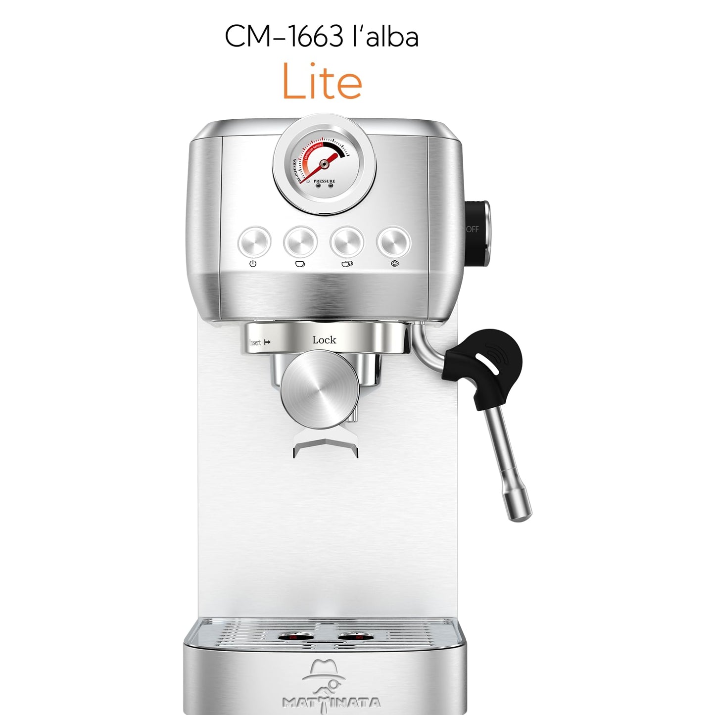 MAttinata CM1663 Espresso Machine, 20 Bar Compact Coffee Maker with Milk Frother Steam Wand for Cappuccino, Latte, Professional Pressure Gauge & 49oz Removable Water Tank for Home,Stainless Steel