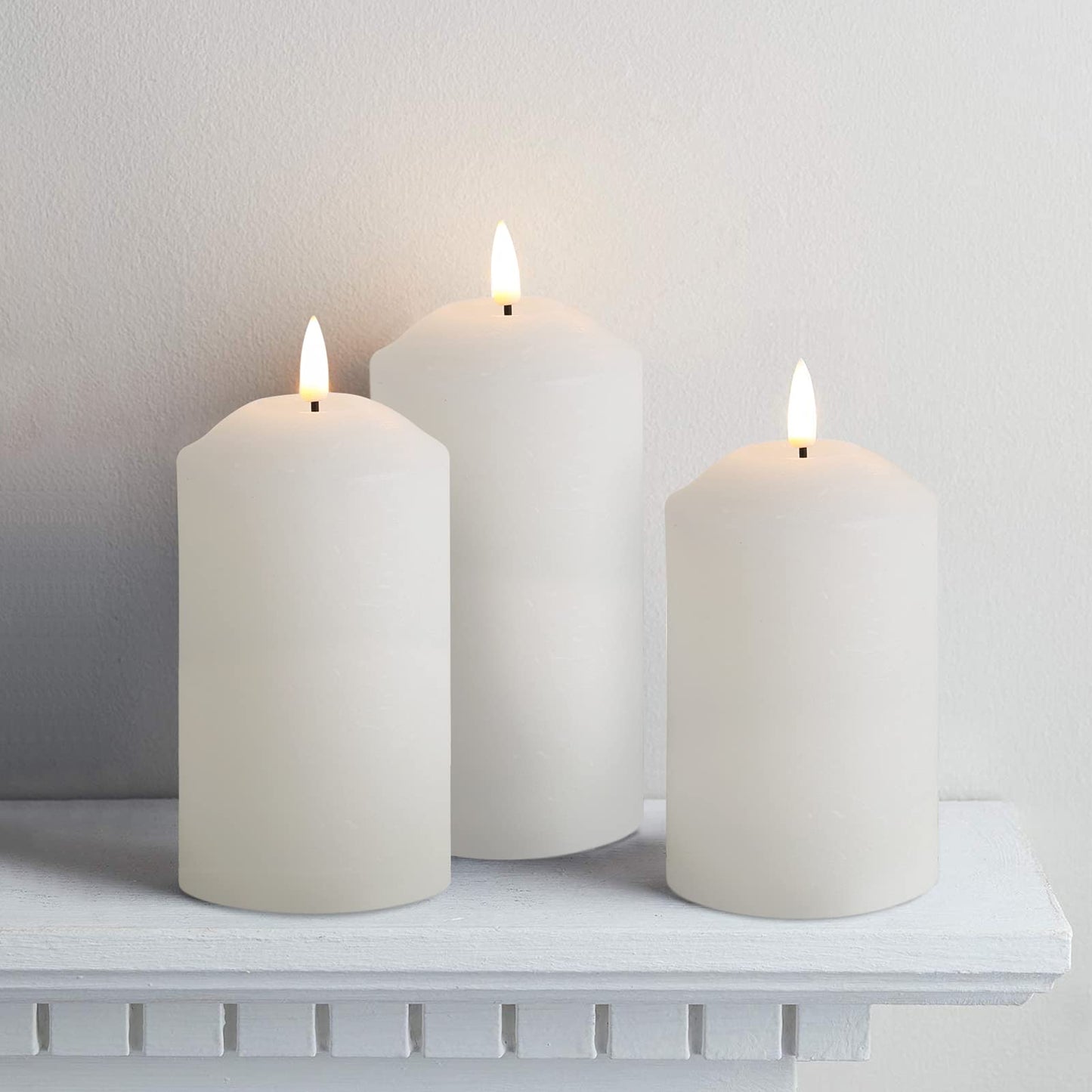 Eywamage White Flameless Pillar Candles with Remote, Flickering LED Candles Battery Powered Real Wax Set of 3