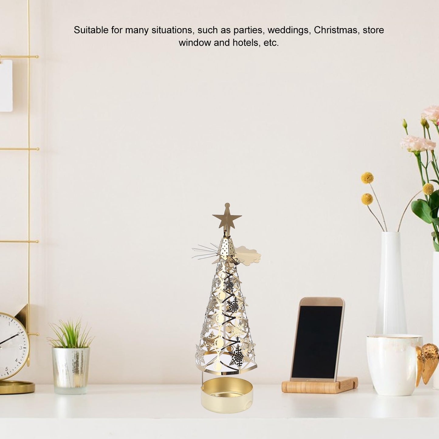 Fdit Candle Holder Christmas Candlestick Aromatherapy Gifts Carousel Creativity Romantic Set Holder Poster (Gold Snowflake)