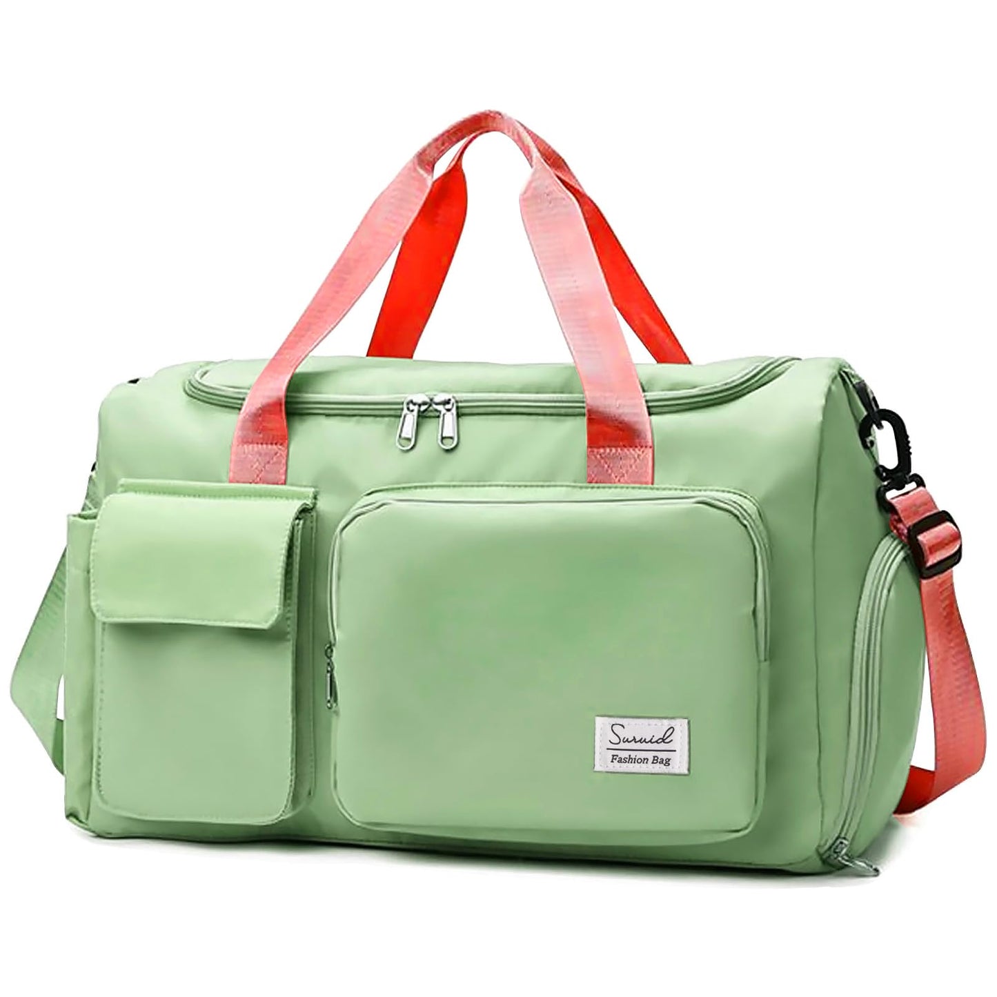 Suruid Travel Duffel Bag with Shoes Compartment Sports Gym Bag with Dry Wet Separated Pocket for Men and Women, Overnight Bag Weekender Bag Training Handbag Yoga Bag - Bright Green Pink